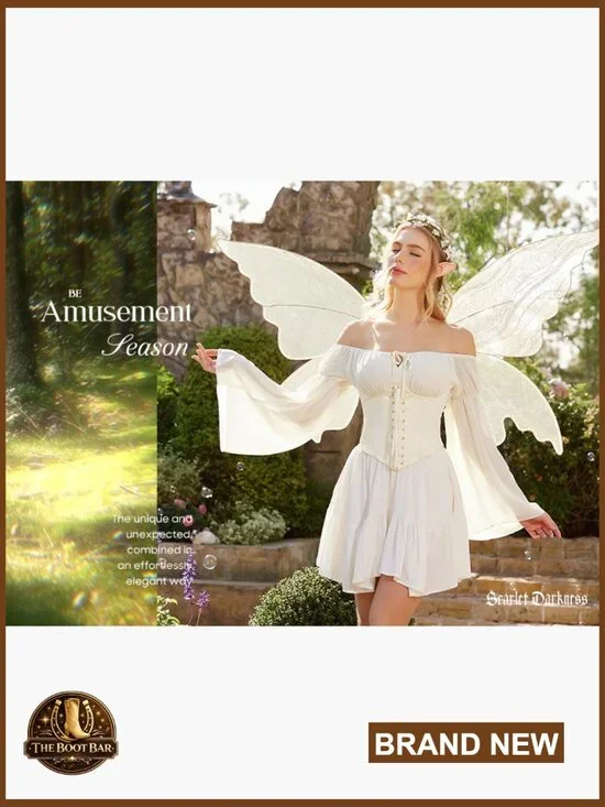 Renaissance Corset Top Off Shoulder Long Sleeve Blouse Slim Fit Polyester - Picture 7 of 7